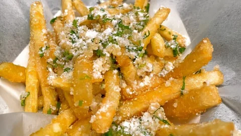 Truffle Fries at Rooster's Wings & Brew.