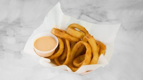 Onion Rings at Rooster's Wings & Brew.